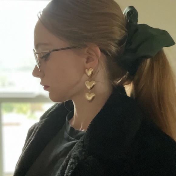 Gold Heart Drop Earrings - Picture 4 of 4